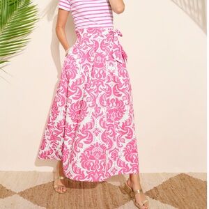 Talbots Women's Sz 6 Poplin Patio Skirt Dotted Damask 100% Cotton Pink